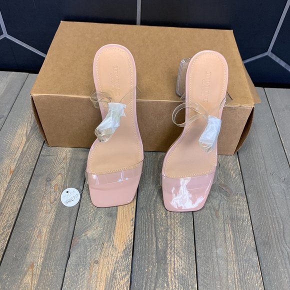 ~New W/O Box! Womens Truffle Collection Pink Clear Block Heel Sandals Size 8 - Picture 3 of 6